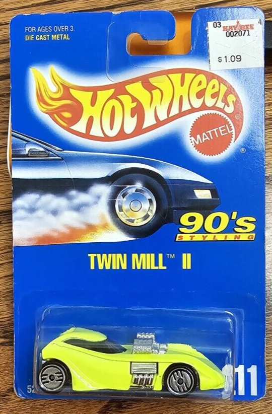 Hot Wheels Mattel Twin Mill II “90’s Styling” Safety Green 1991 Blue