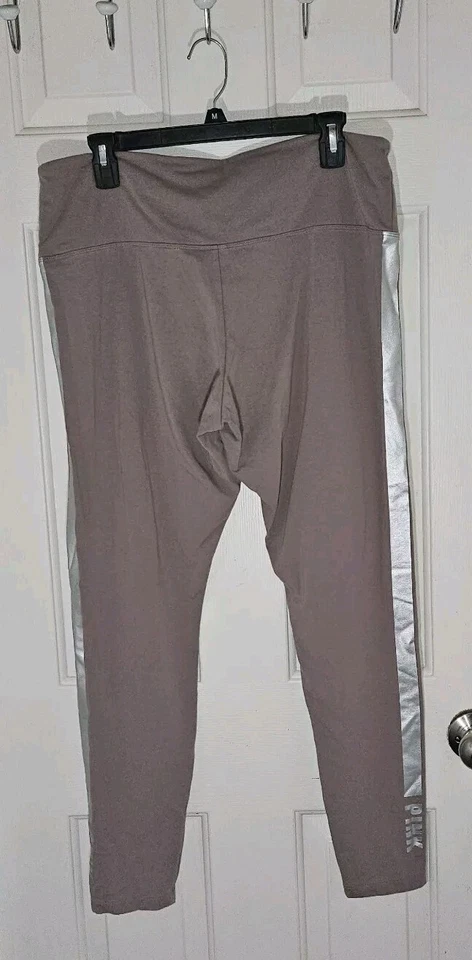 Pantalones ROSA Victorias Secret Leggings Beige Cintura Alta Gimnasio 2XL XXL Logo a Rayas Foto 3 de 4