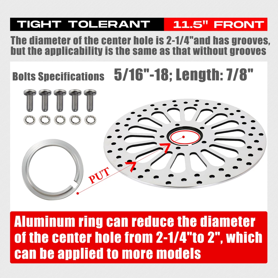 2Pcs 11.5" Front Brake Rotors Polished for Harley Touring Softails Sportsters - Image 4 of 4