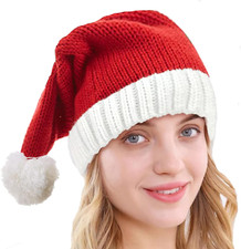 Knitted Santa Hat for Women Men Christmas Hat Knit Winter Warm Beanie Xmas Hat
