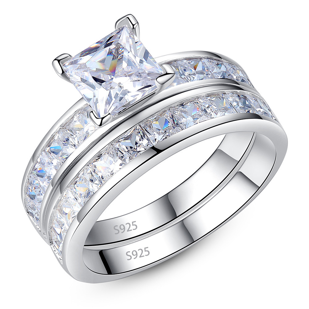 ×AAA 925 Sterling Silver Princess Cut CZ Engagement Ring