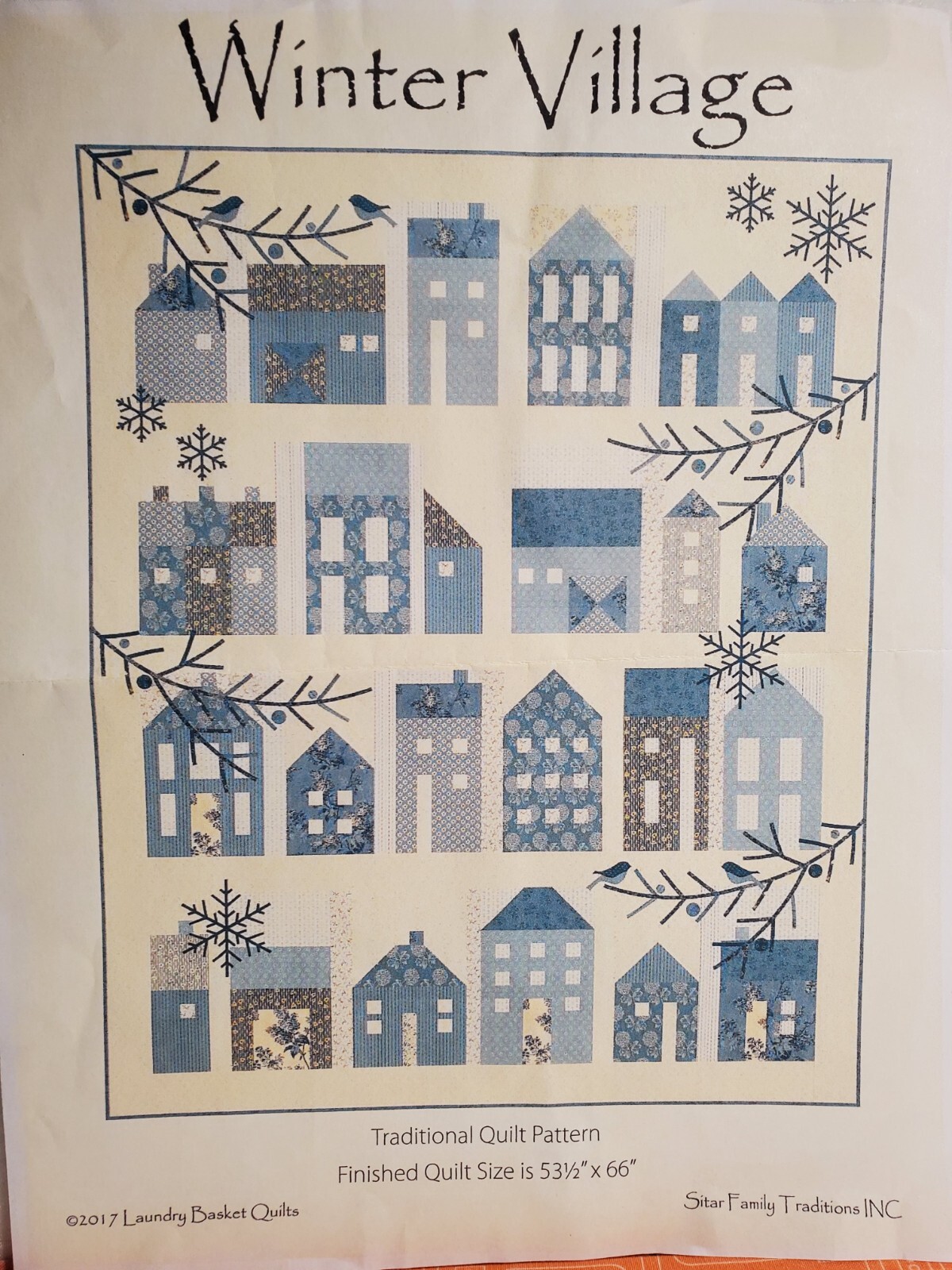 Laundry Basket Winter Village Quilt Kit, Applique Silhouettes, 53 1/2 x