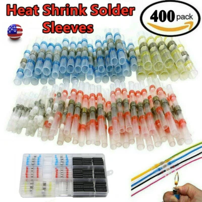 400Pcs Waterproof Solder Seal Heat Shrink Sleeve Wire Butt Terminals Connectors