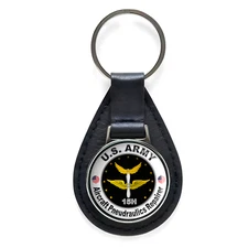US Army Aircraft Pneudraulics Repairer Black Leather Keychain Silver Keyring