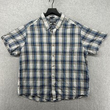 Eddie Bauer Shirt Mens Size 2XL Classic Blue Plaid Short Sleeve Button Up