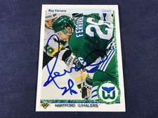 I3-1 HOCKEY CARD - RAY FERRARO HARTFORD WHALERS - 1990 UPPER DECK - AUTOGRAPHED