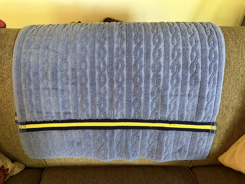 1 Vintage RALPH LAUREN Towel BLUE Cable Knit Yellow Navy Stripe - Image 2 of 4