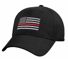 Thin RED Line USA Flag Ball Cap Fire Fighter Support Volunteer Fireman Hat BLACK