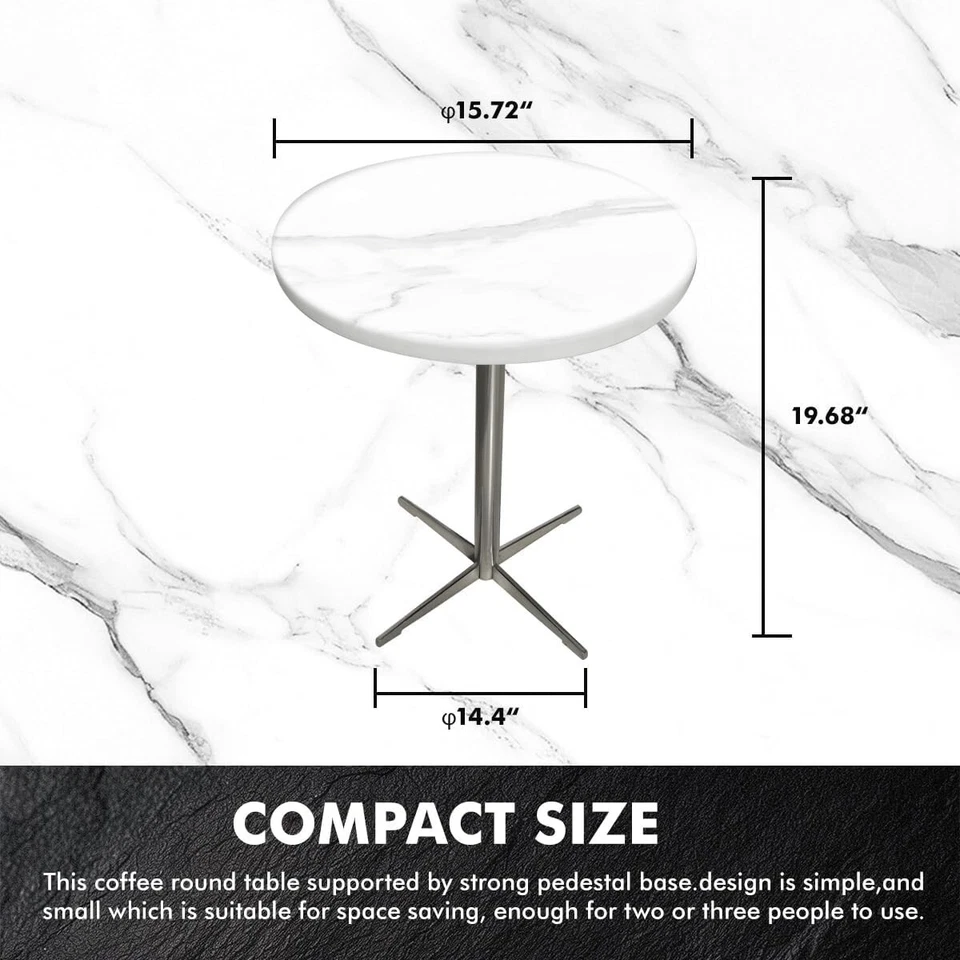 Nature Marble Small Round Table, Metal Modern Couch End Side table  15.7 Inch - Image 2 of 4