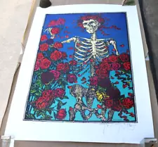 GRATEFUL DEAD SKELETON & ROSES POSTER PRINT ART SIGNED STANLEY MOUSE 29x22"
