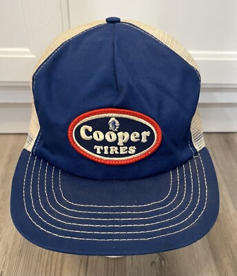 Vintage Cooper Tires Trucker Hat Cap Blue Snap Back 80s 90s