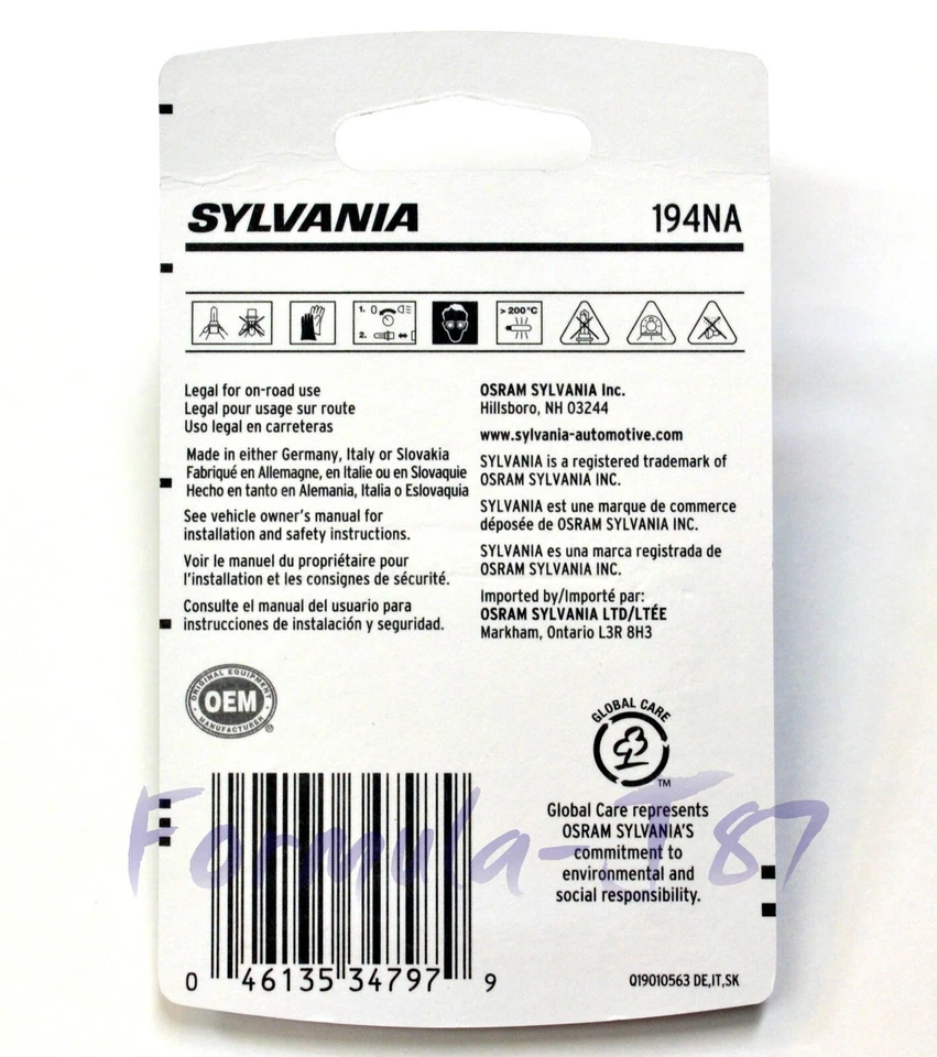 Sylvania Basic 194NA 3.8W Dos Bombillas Marcador Lateral Frontal Luz de Estacionamiento Reemplazar Lámpara OE Foto 2 de 4