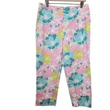 Lilly Pulitzer floral capris pants size 12 Hibiscus Pink Beach Mat pattern