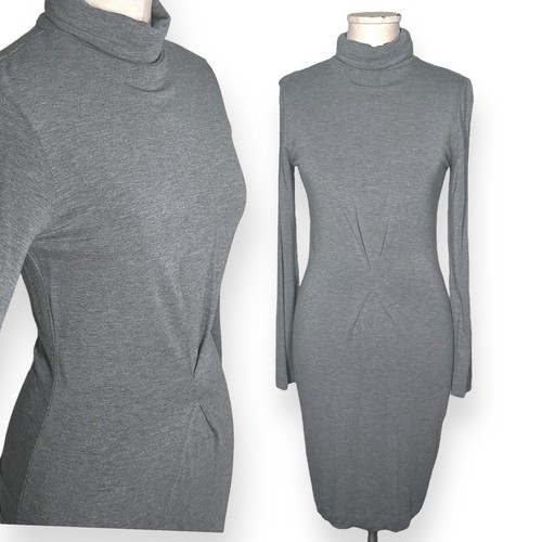 LOVE MOSCHINO Turtleneck Sheath Dress Minimalist Long Sleeve Chic Cocktail Gray - Picture 10 of 10