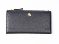Latest New Tory Burch BLAKE Black Pebbled Leather Slim Envelope Wallet