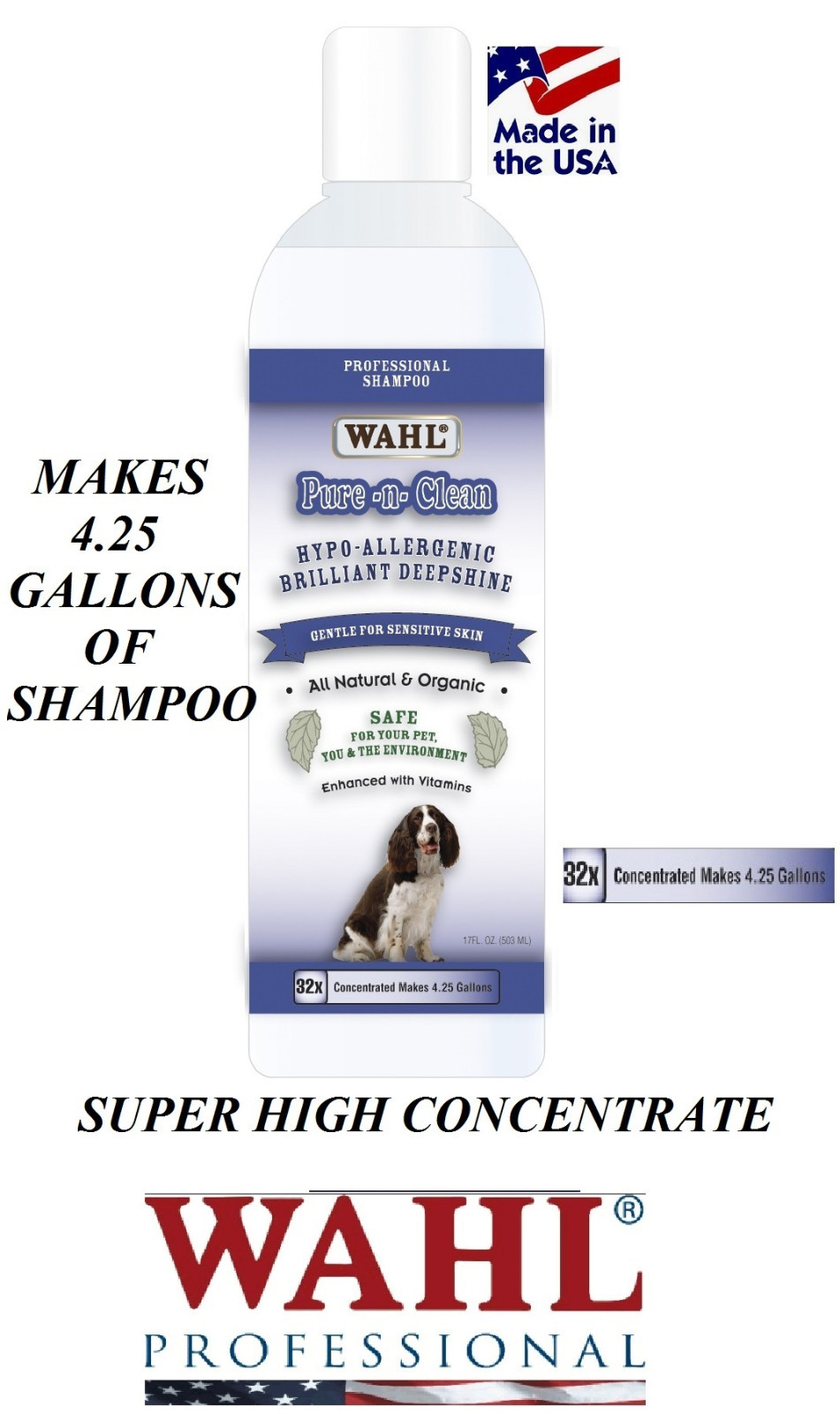 Wahl PureNClean PET SHAMPOO CONCENTRATE HYPOALLERGENIC