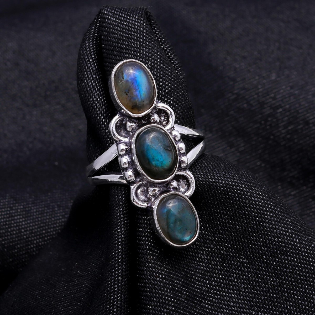 Labradorite Moonstone Gemstone 925 Sterling Silver Girl's Rings For Gifts