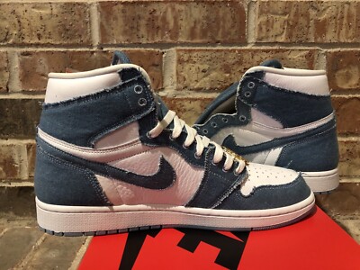 New 11.5 Nike Air Jordan 1 High OG Denim Shoes Blue White DM9036