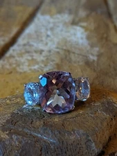 RRJ Sterling Silver Ring SZ 8 Ice Pink Stone With Stones On The Side, Signed 