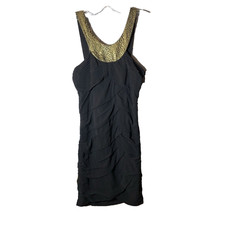 Nicole Miller Mini Cocktail Dress Scalloped Gold Silk Zip Sleeveless Sz 0 NWOT