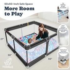 TODALE Baby Playpen for Toddler, Large Baby Playard, Indoor Outdoor - BLACK