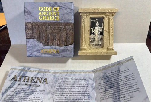 2014 NIUE $5 GODS OF ANCIENT GREECE ATHENA 2 OUNCE .999 SILVER BAR PROOF