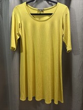 SZ S Eileen Fisher Yellow Jersey Scoop Neck Short Sleeve Long Tunic Dress