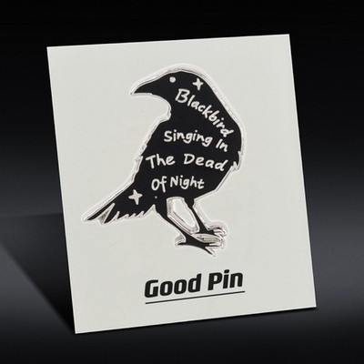 The Beatles Blackbird Crow Metal Pin Classic Lyrics Dark Retro Art Lapel Badge