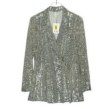 Gianni Bini M GB NEW Silver Sequin Double Breasted Blazer Cocktail Party NYE
