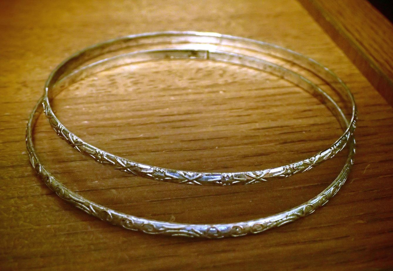 Two Bangle Sterling Silver Bracelets. Nicely deco… - image 1