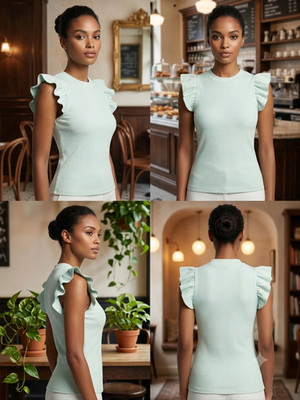 Blue Rain x Francesca's Top Womens M Mint Green Ribbed Stretch Ruffle Sleeve