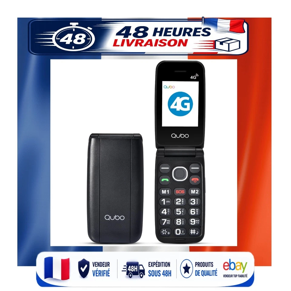 Téléphone senior 4G à clapet Qubo SOS Double Nano SIM USB-C - Photo 1/4