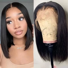 10~16" HD Lace Front Human Hair Bob Wig – Glue-Free,Baby Hair 180% Density US