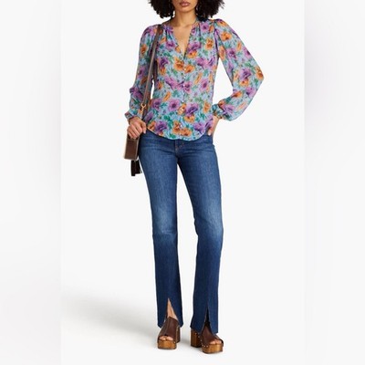 NWOT Veronica Beard Syden Floral Top in Lake Blue Multi Size 12.