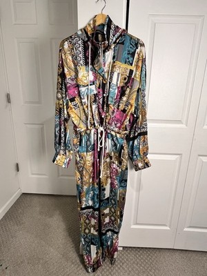 Goodtimes Jumpsuit Romper Multi Colored Eclectic Patchwork & Chain Print XL Zip