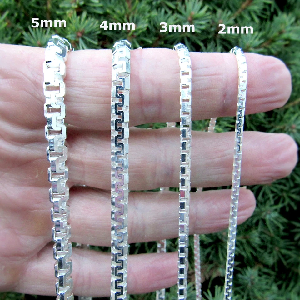 Collar de cadena caja rompecabezas meandro/llave griega italiana maciza de plata de ley 925