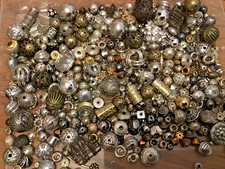 Hundreds of metal beads Job lot 500g Reclaimed assorted Size Colour Pattern 