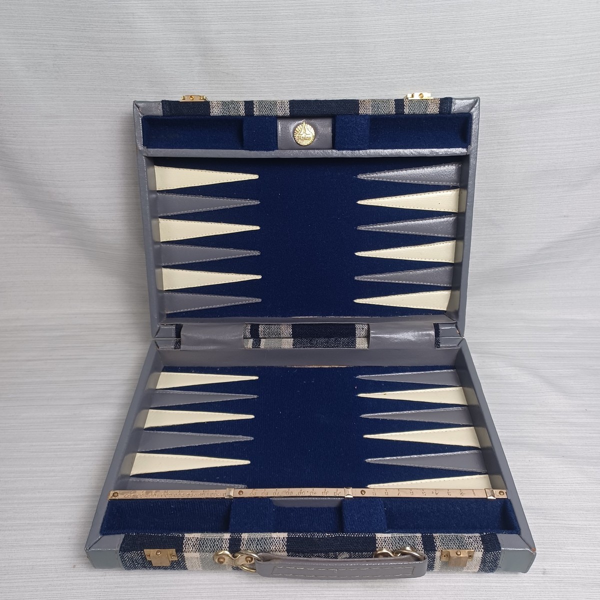 Vintage Aries of Beverly Hills Backgammon Travel Case Blue Gray