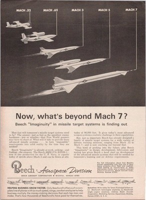 Beech Aerospace Division 1965 Vintage Missile Target Systems Print Ad