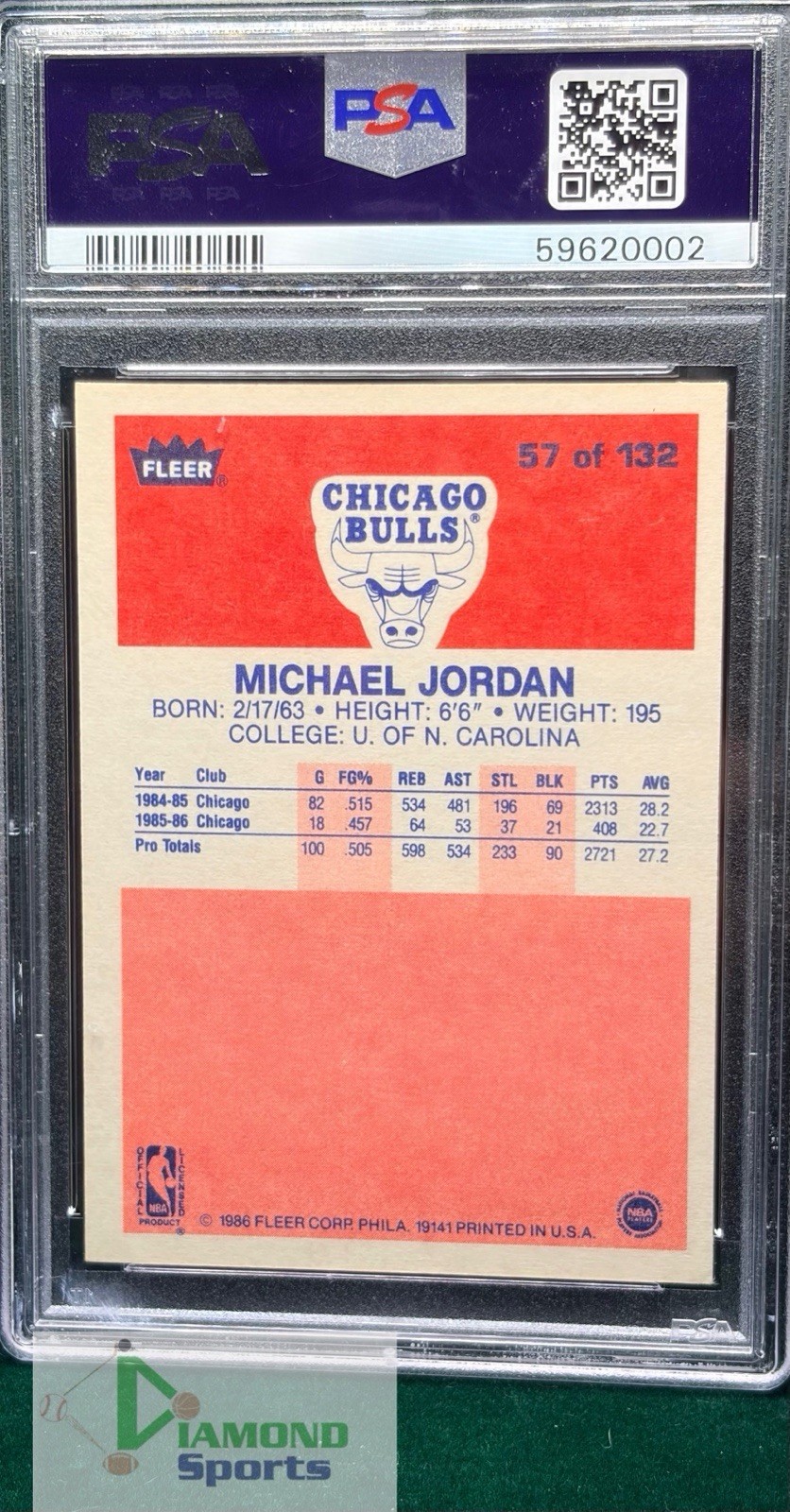 1986 Fleer #57 Michael Jordan RC Rookie PSA 3 VG Bulls Centered Looks nicer! view 2