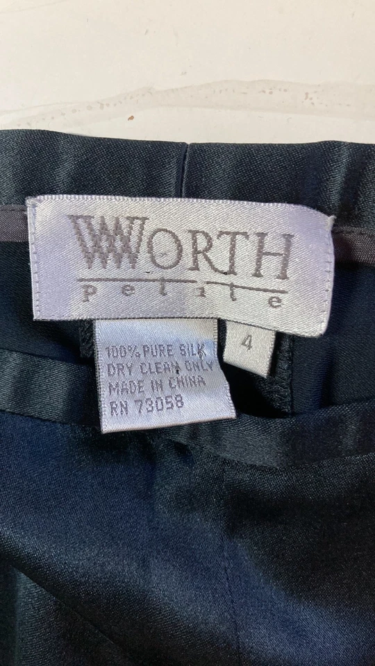 Pantalones Worth Vintage de Lujo para Mujer Talla 4P Negro Seda Pierna Ancha Pantalones Cremallera Lateral Foto 2 de 4