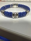 Lagos Blue Caviar 3 Station Ceramic Diamond Bracelet 925 Silver $1,600 6.5 lot