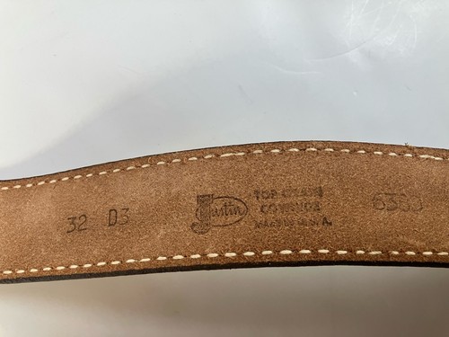 Justin Leather Monogrammed ‘Windy’ Tooled Belt Size 32 W/Avon buckle EUC - Picture 6 of 6