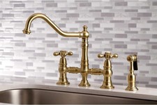 Kingston Brass KS3792AXBS Restoration Bridge Kitchen Faucet Polished Brass Cross