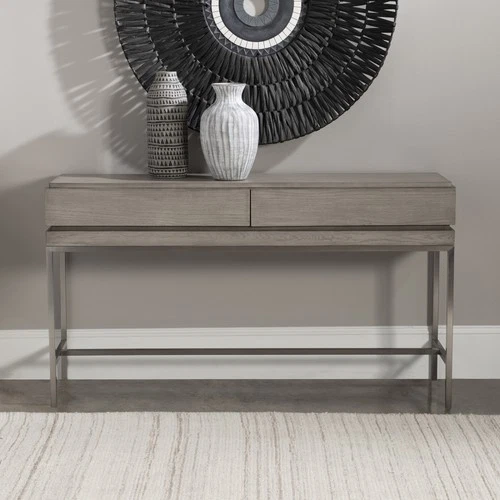 Uttermost 25373 Kamala 54"L Oak Veneer Top Stainless Steel - Light Mushroom Gray - Picture 4 of 7