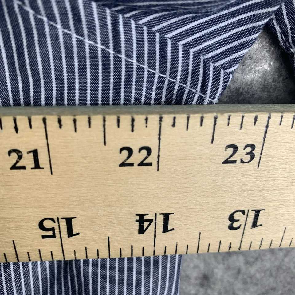 Spring + Mercer Mens Shirt Large Blue White Pinstripe Hickory Stripe Preppy - Image 4 of 4