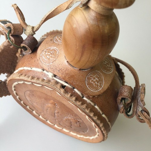 VINTAGE HUNGARIAN FLASK FOLK ART SHEPHERD'S FLASK Leather Hand Made 7.5" HU - Picture 7 of 12