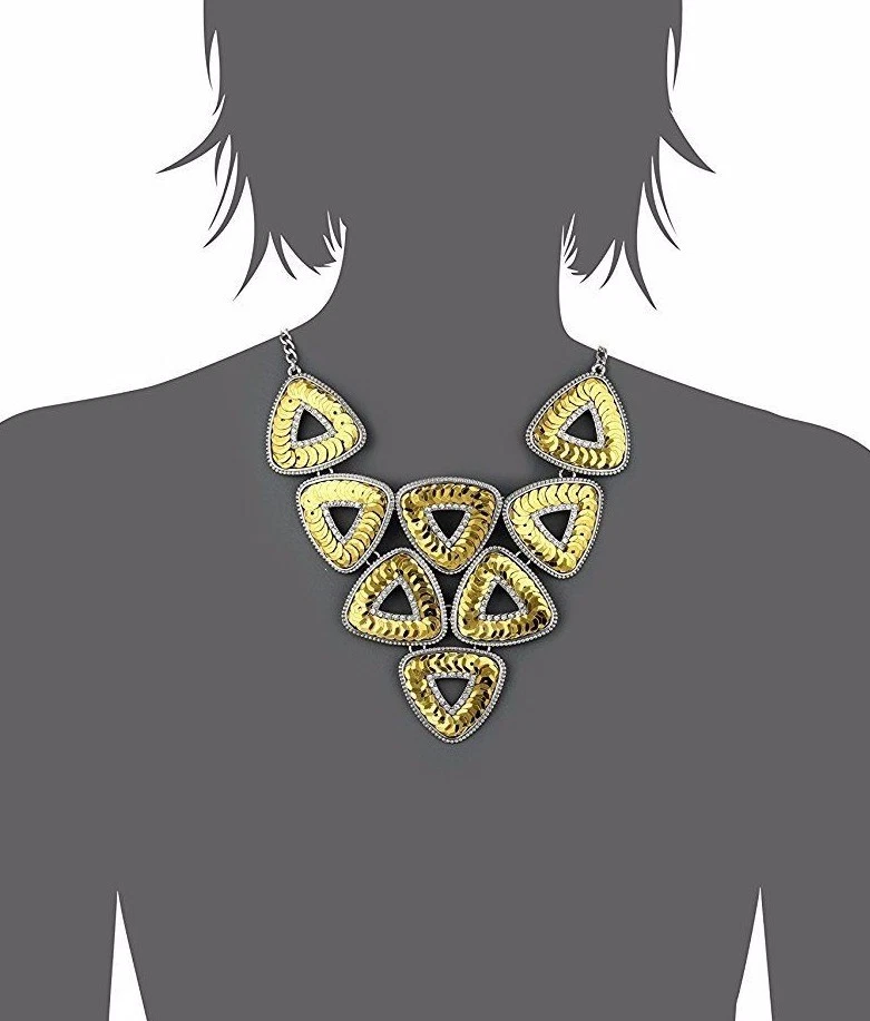 NUEVO 19"+2" Amrita Singh Noho Oro/Plata Triángulo Lentejuelas Declaración Collar Nuevo en Caja Foto 3 de 3