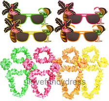 5 PIECE HAWAIIAN KIT SUNGLASSES FLOWER NECKLACE HEADBAND BRACELETS FANCY DRESS