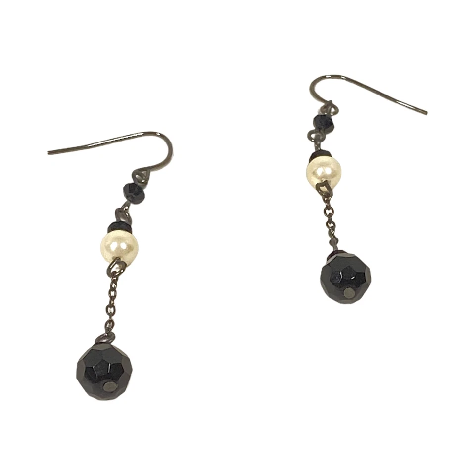 WHBM Earrings Drop Dangle Long Black White Art Deco Flapper Girl Jazz Style Gift — 第 4/4 张图片